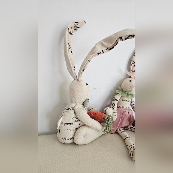 Vintage Look Easter Spring Bunny Plush Set with Carrot Stuffed Animal Toy Decor - Picture 3 of 3